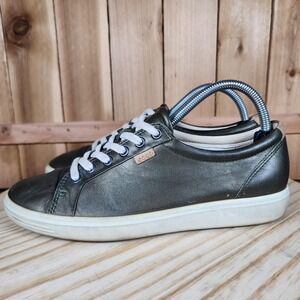 ECCO Soft 7 Shoes Womens 9 Green Leather Lace Up Casual Comfort Walking Sneakers